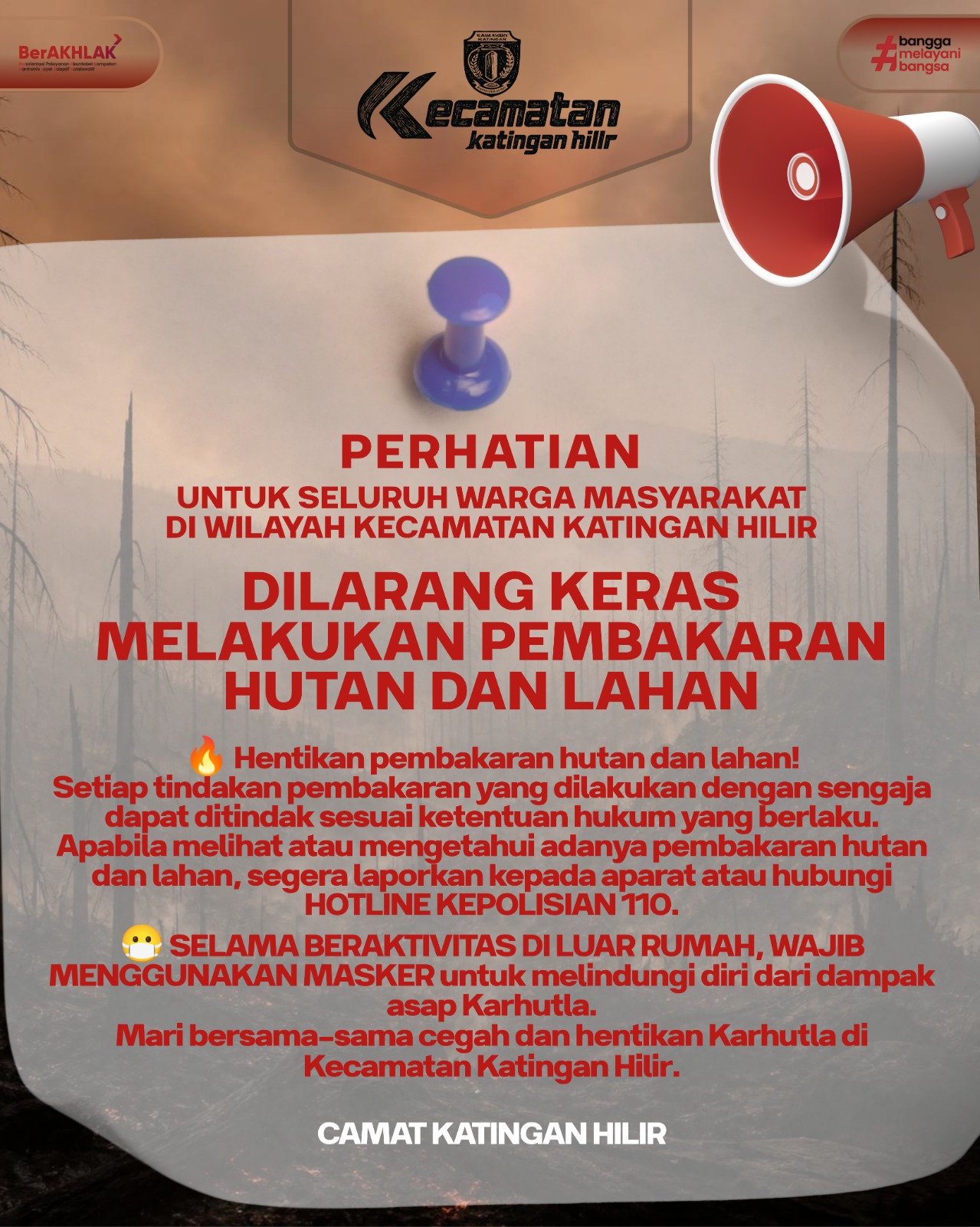 Camat Katingan Hilir Imbau Warga Hentikan Pembakaran Hutan dan Lahan